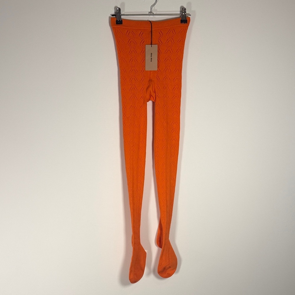 NWT Miu Miu Bright Orange Knit Tights